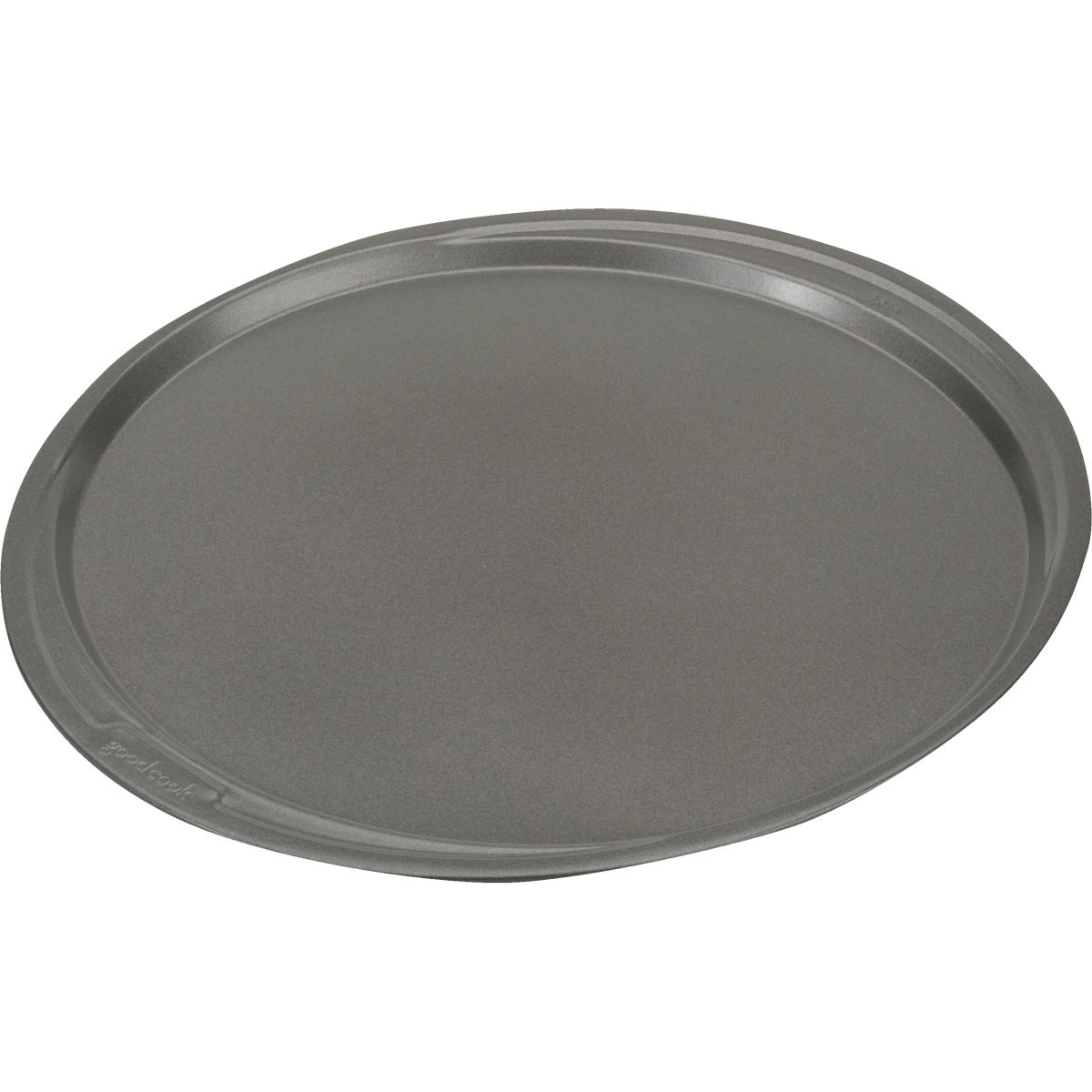Item 603187, Heavy duty, round steel pizza pan has non-stick coating.