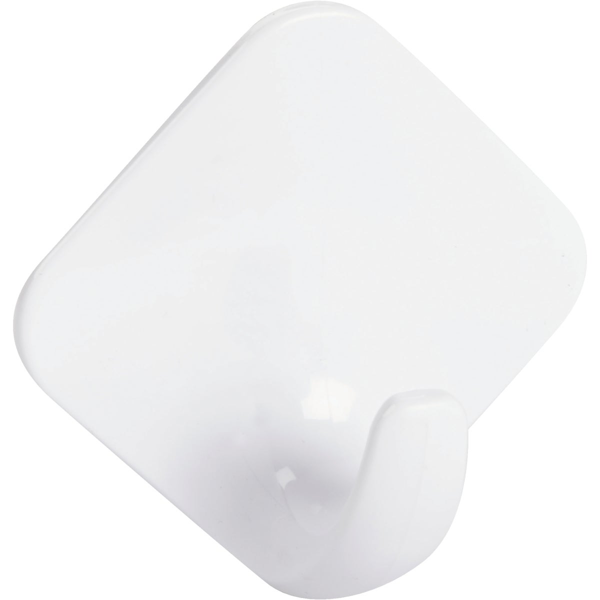Item 604000, White plastic self-adhesive hook has numerous uses around the house.