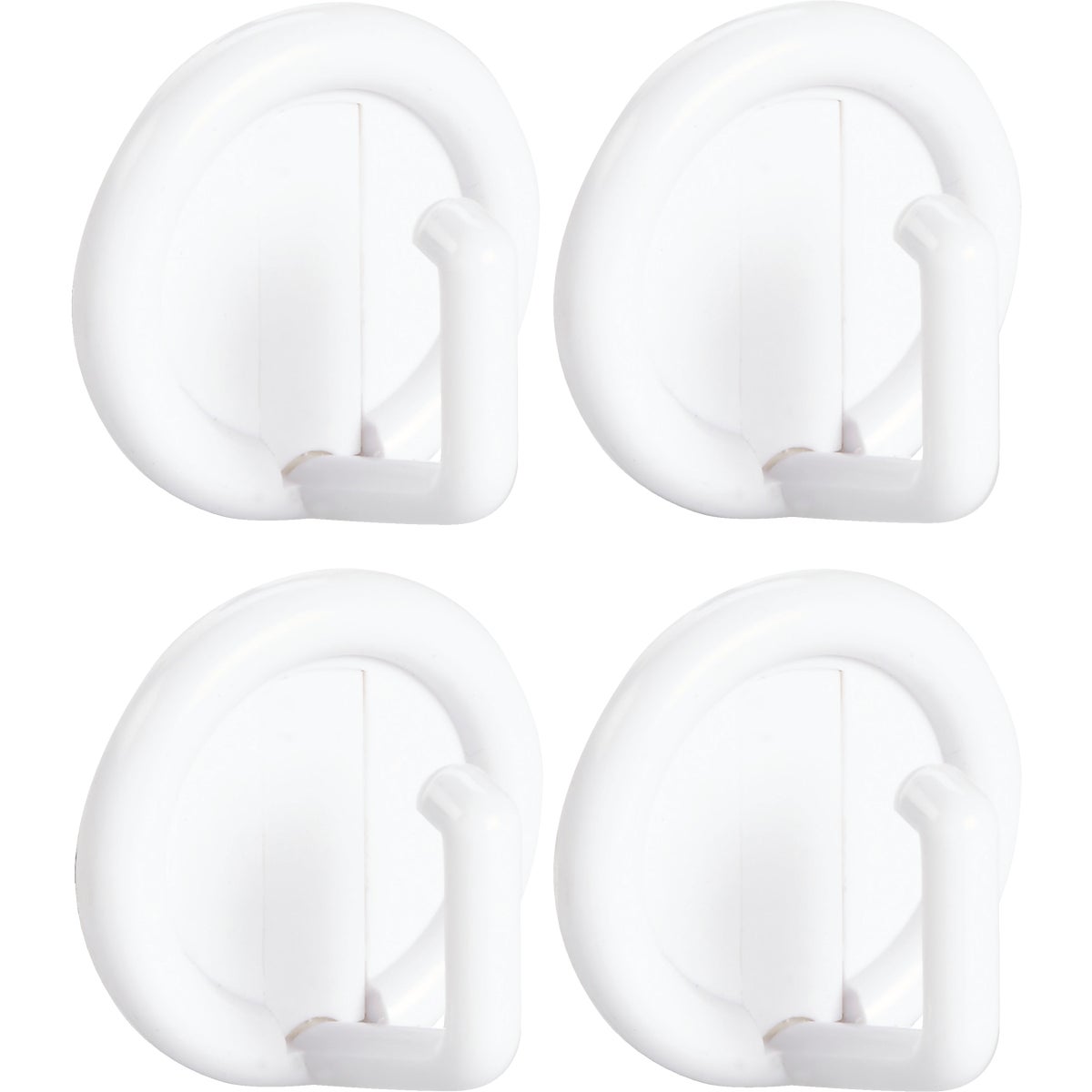 Item 604208, This white self adhesive utility hook has a round design.