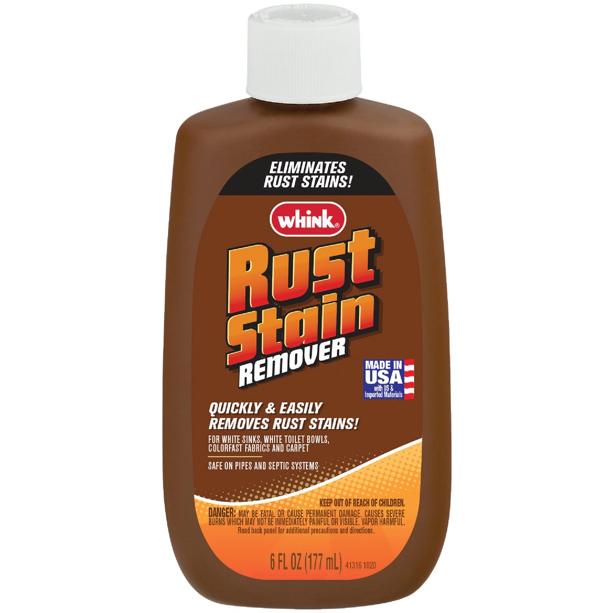 Item 613444, Rust stain remover safely and easily removes stains from white sinks and 
