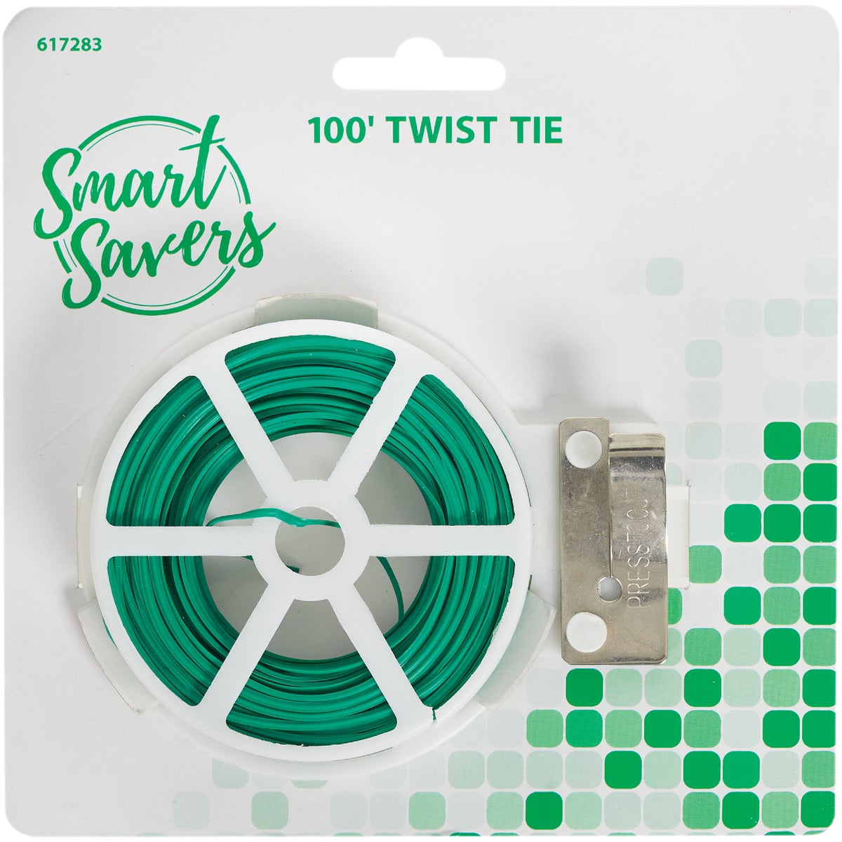 Item 617283, Smart Savers green rubber twist tie. 100-foot roll.