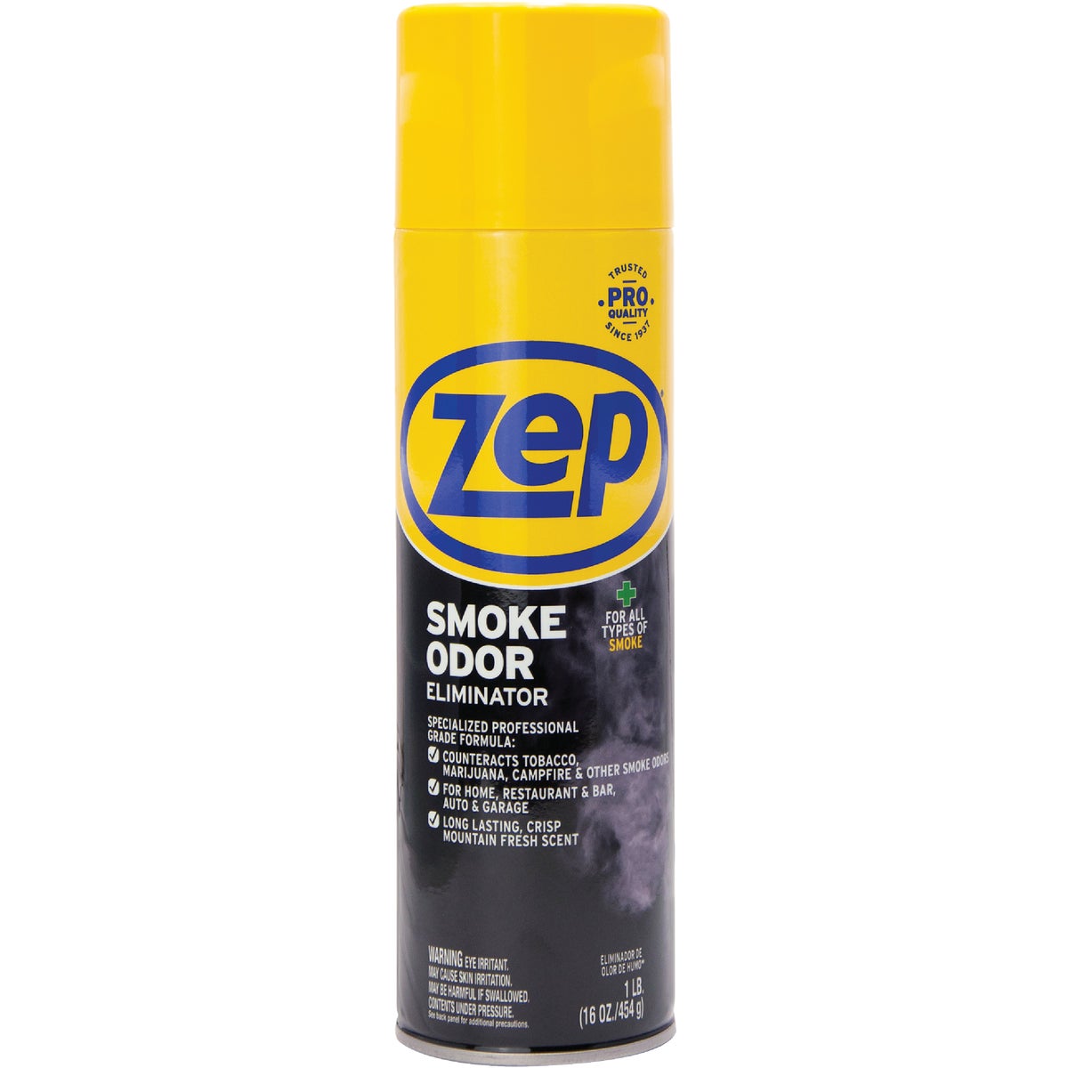 Item 619129, Zep Smoke Odor Eliminator is especially effective on deep, set in smoke 