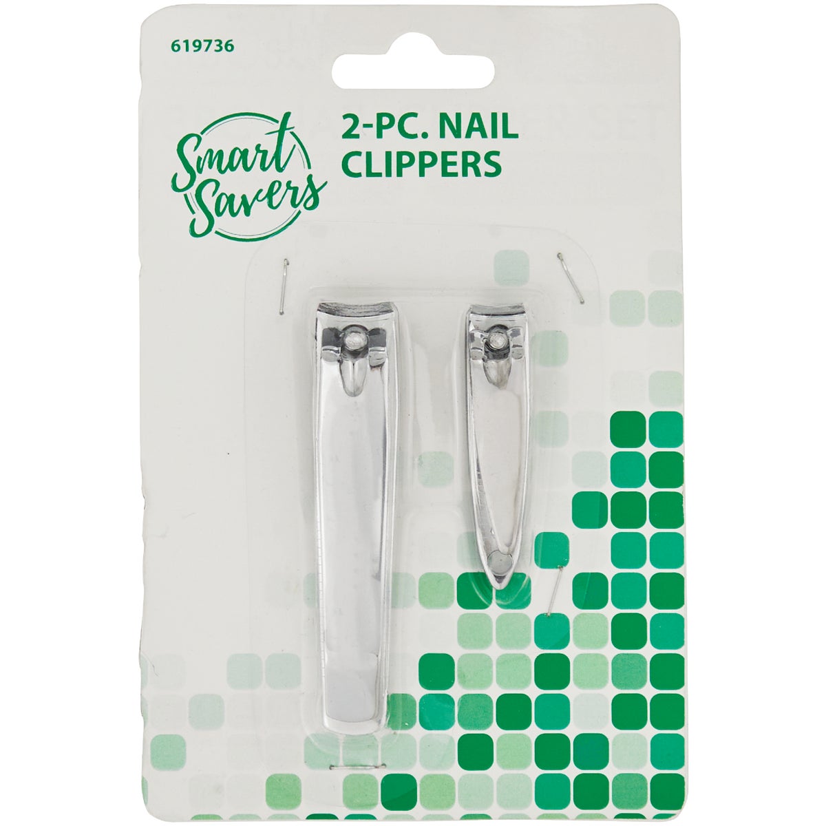 Item 619736, Smart Savers nail clipper. 1 large and 1 small nail clipper per pack.