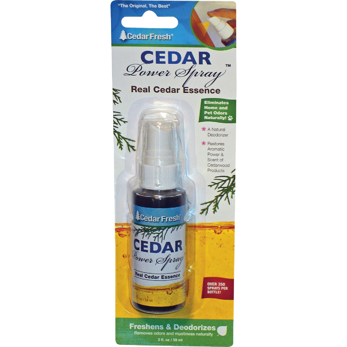 Item 622958, The original and only Cedar Power spray made from real cedar essence.