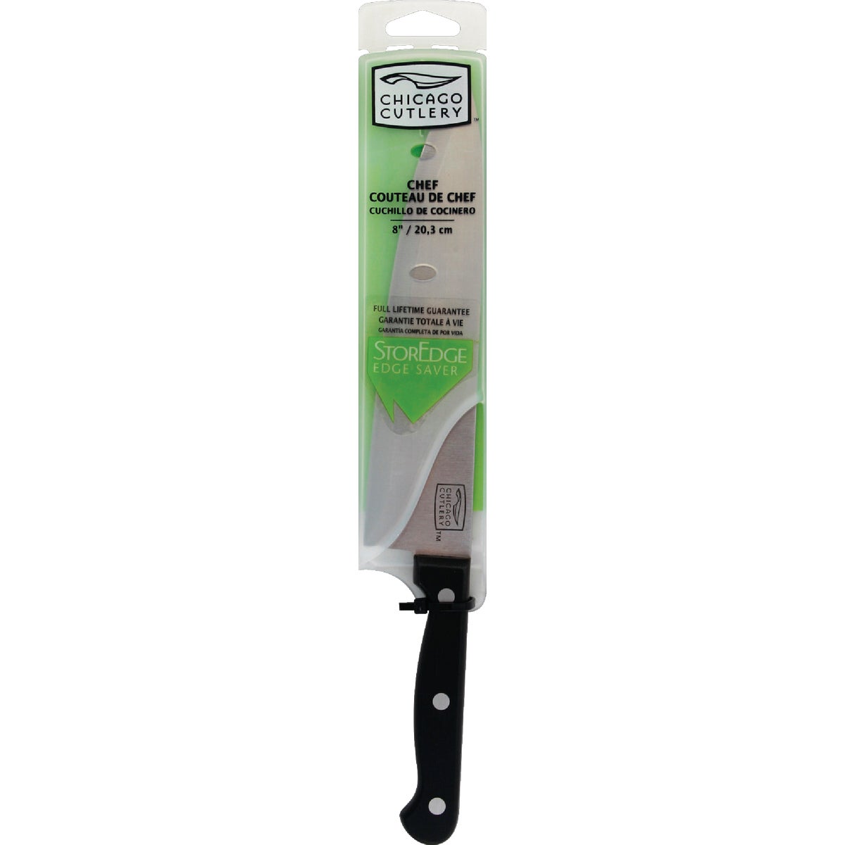Item 624330, The 8" Essentials chef knife is used to dice onions, mince parsley, core a 