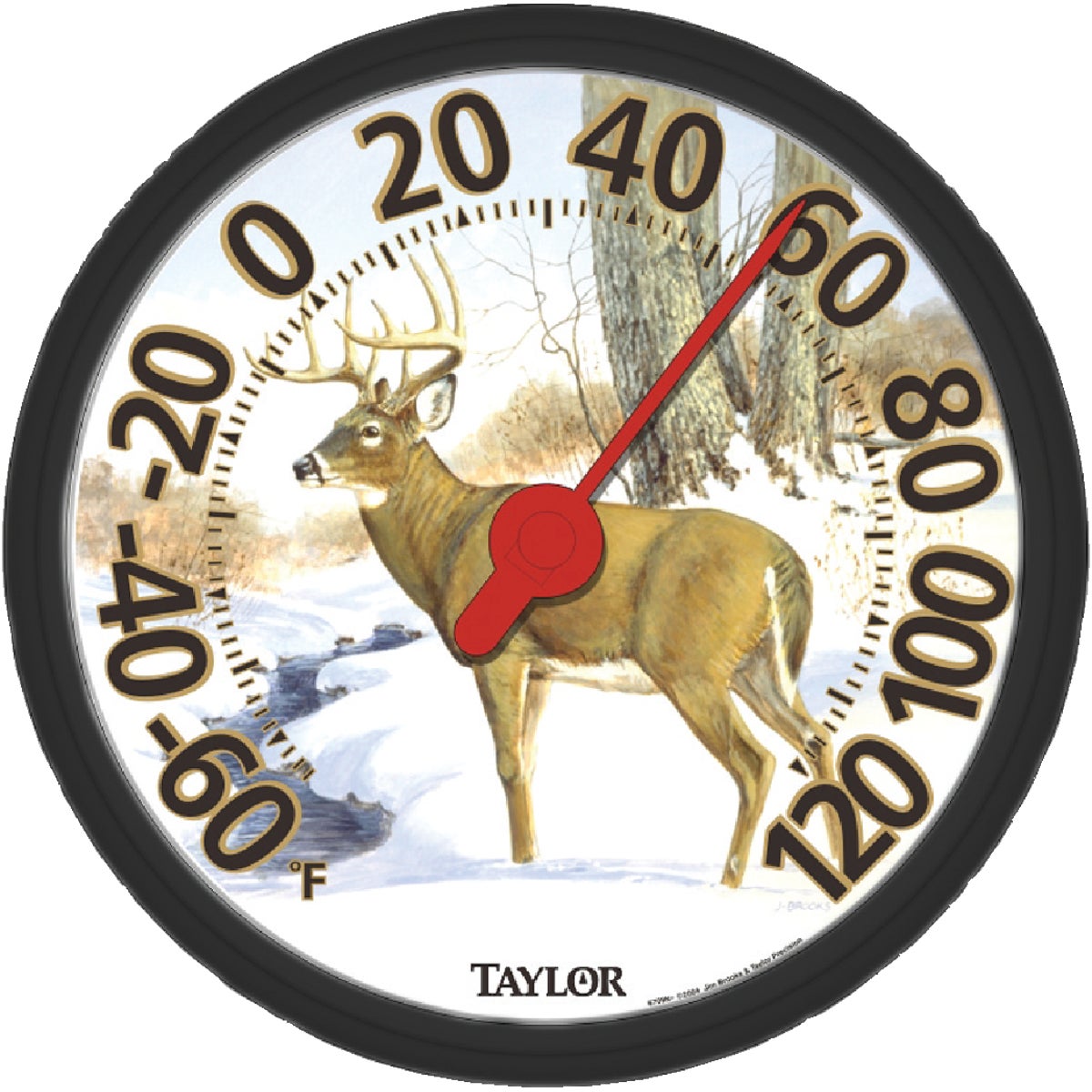 Item 626058, In The Storm - white tail deer - 13-1/2" molded dial design with stylish, 
