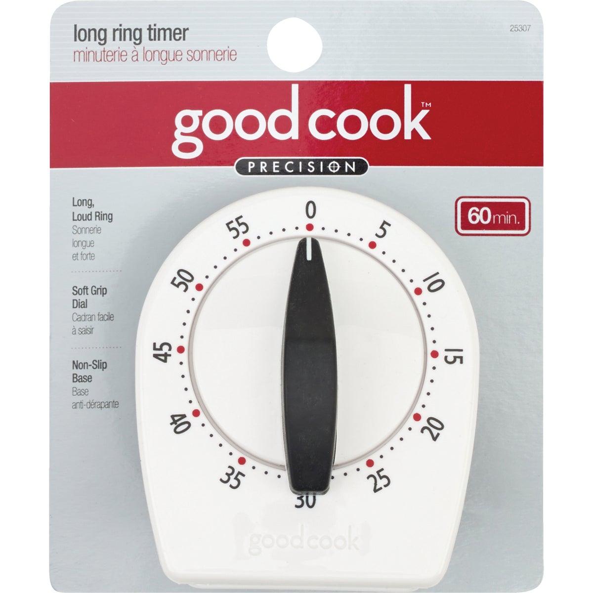 Item 626393, 60-minute long ring timer has a soft dial grip and non-slip base.