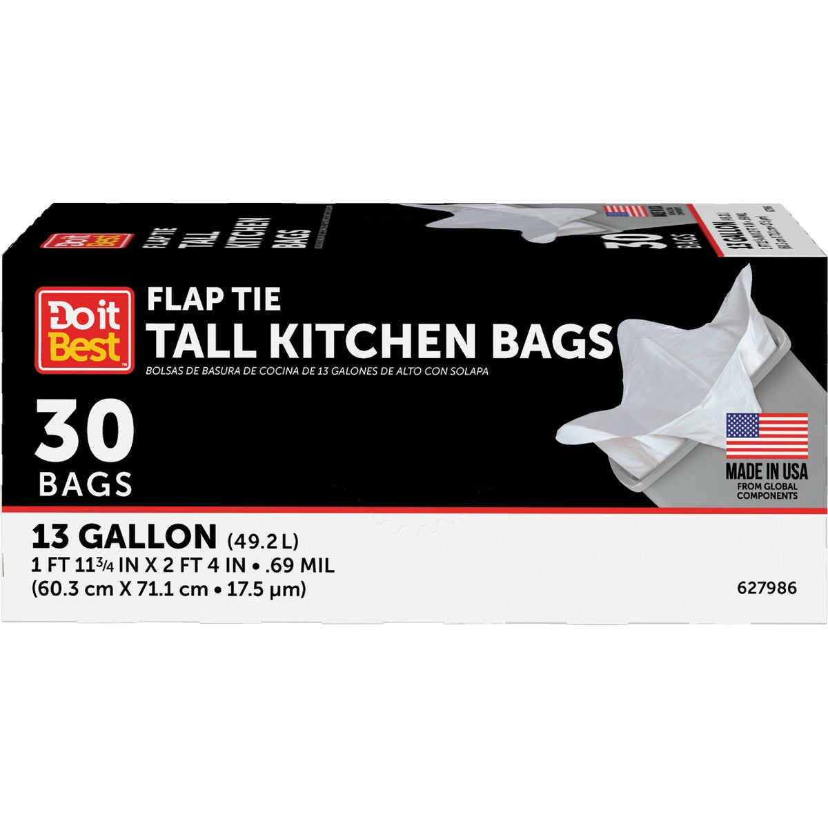 Item 627986, The Do it Best 13 Gallon Tall White Kitchen Trash Bags are designed to fit 