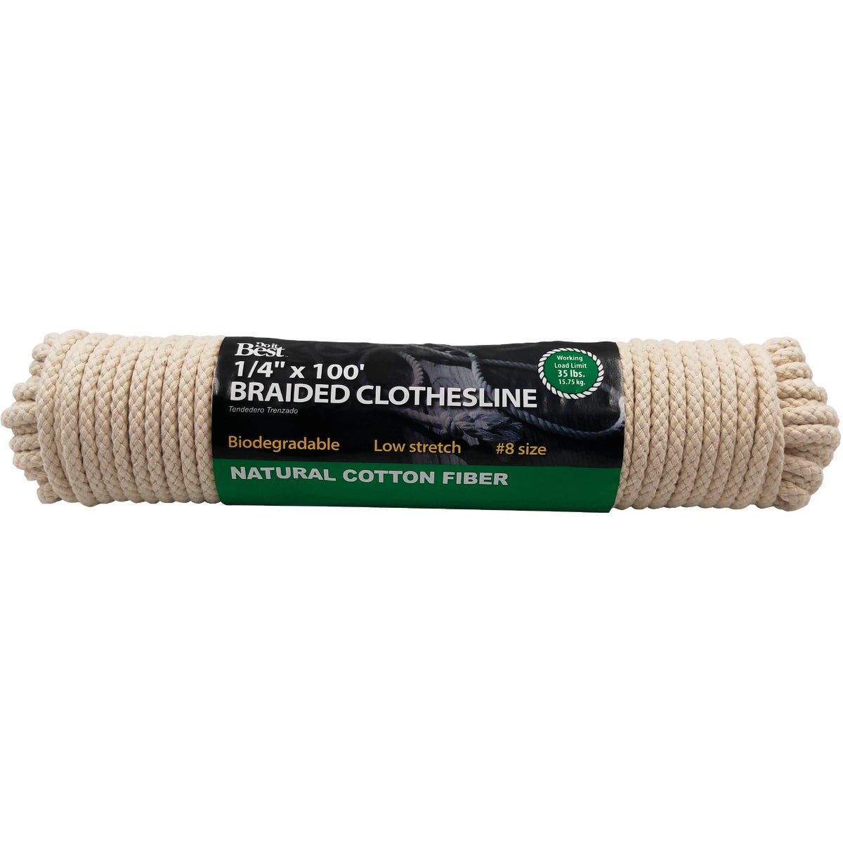 Item 630144, Good grade cotton clothesline. Features a stretch-resistant poly core.