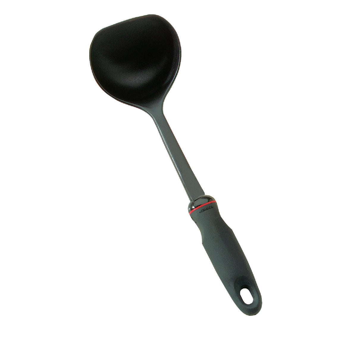 Item 630993, Black nylon ladle for use in serving soups and stews.