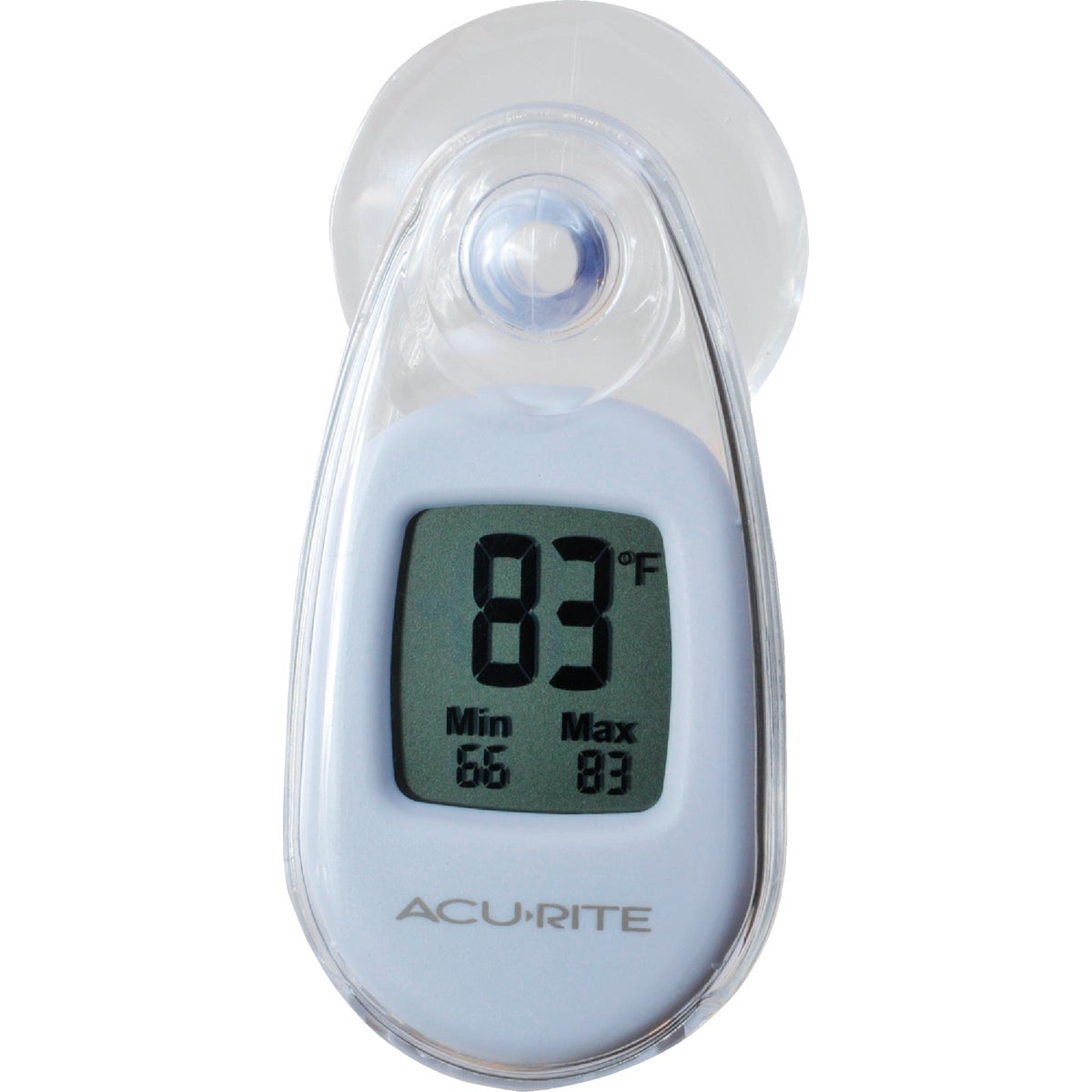 Item 632562, Strong suction-cup cling, indoor or outdoor thermometer.