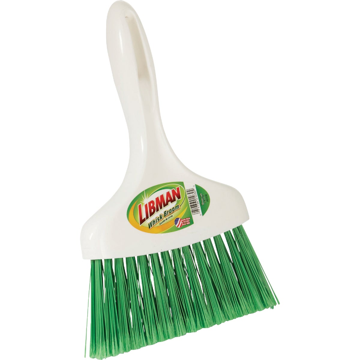 Item 635588, Whisk broom has 42 tufts of flexible, split tip polymer fibers that pick up