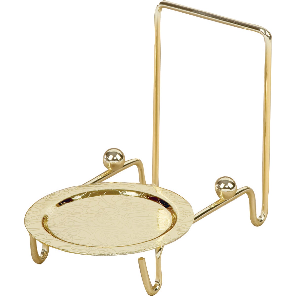 Item 638080, Brass cup and saucer stand featuring an elegant etched design.