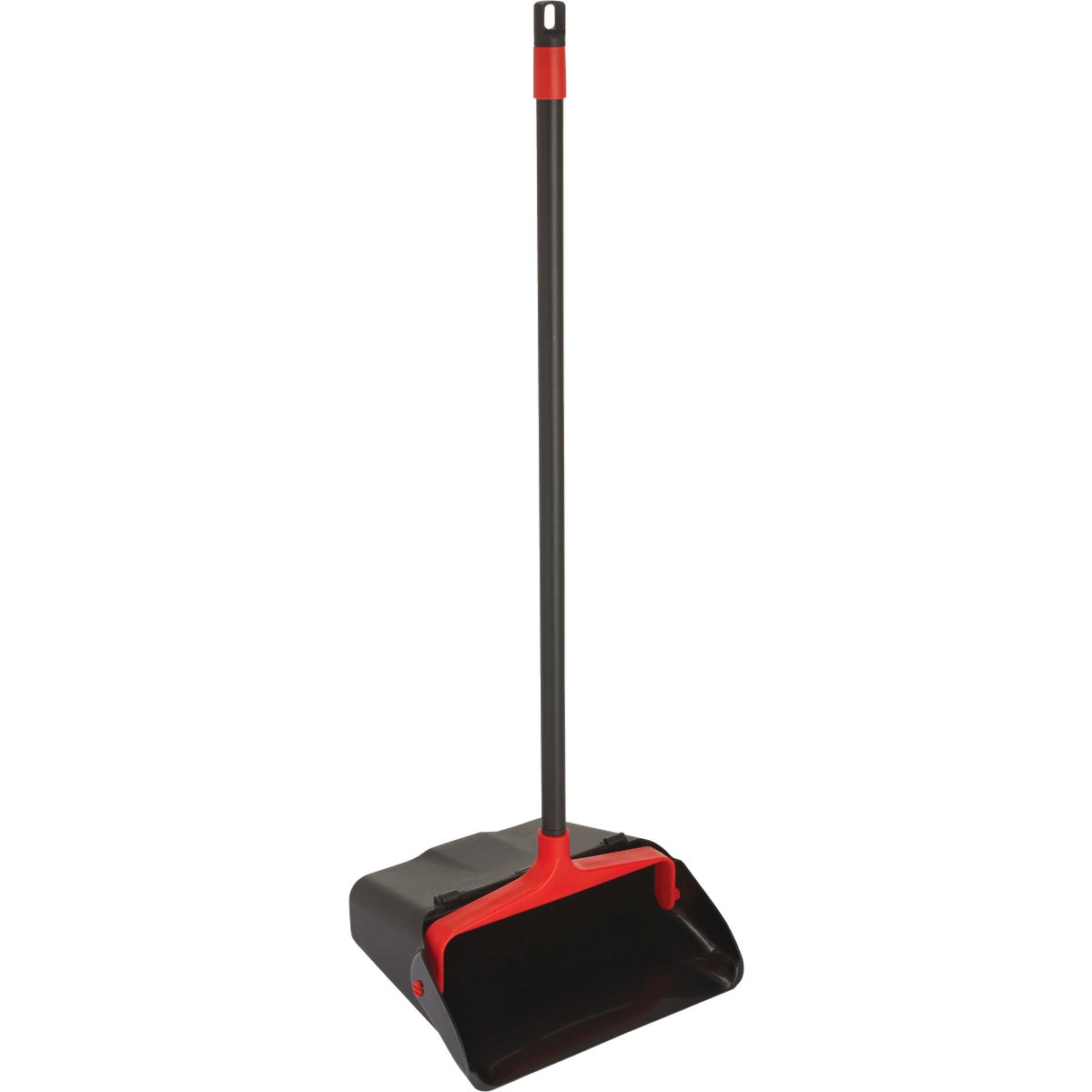 Item 641944, Plastic dust pan with 30 In. aluminum handle eliminates bending.
