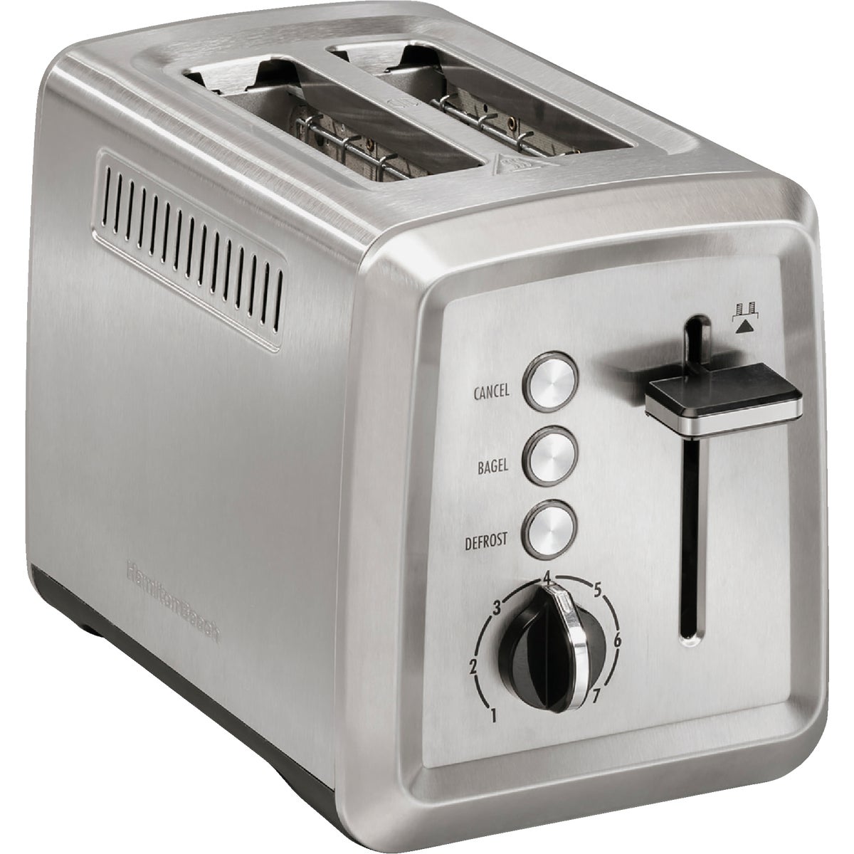 Item 650190, The Hamilton Beach Modern 2 Slice Stainless Steel Toaster with extra-wide 