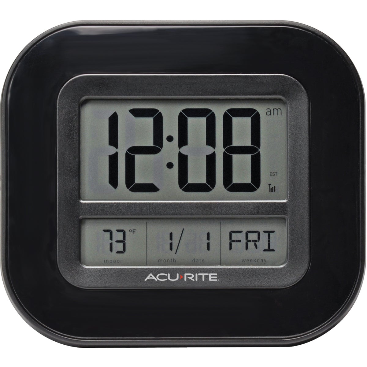 Item 650781, LCD wall clock with large LCD display showing the day, date, month, and 