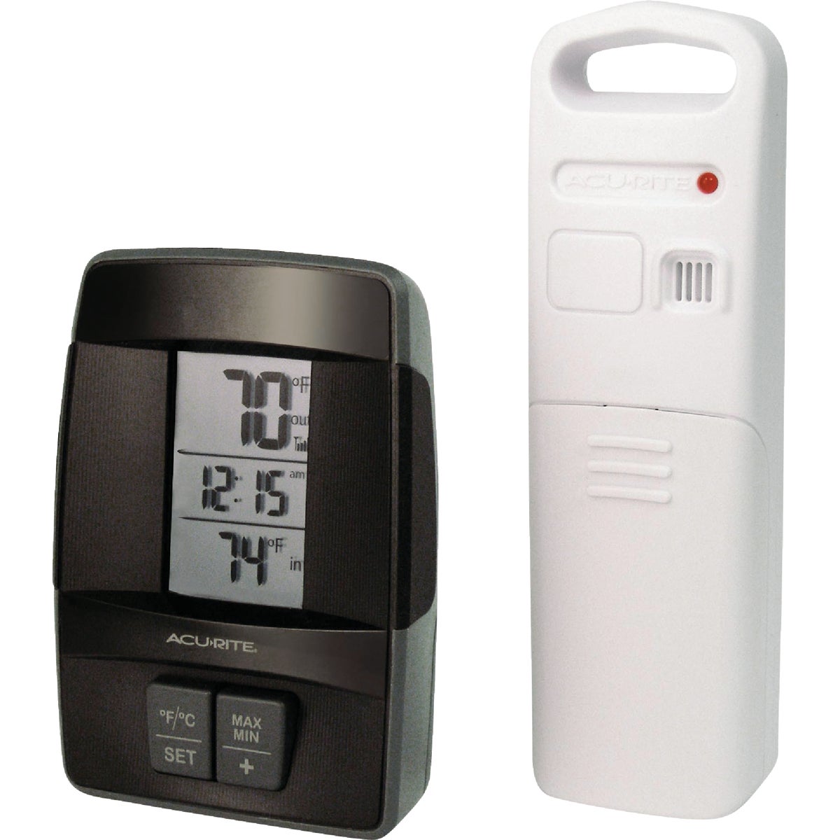 Item 653322, Wireless indoor and outdoor thermometer features temperature readings in 