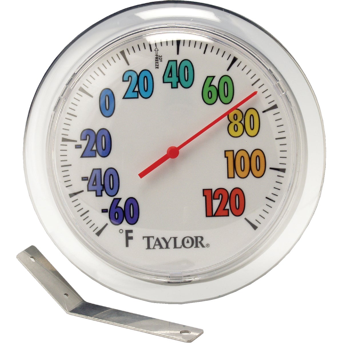Item 660760, New, round shape with colorful, bold numbers. 6" dial thermometer.