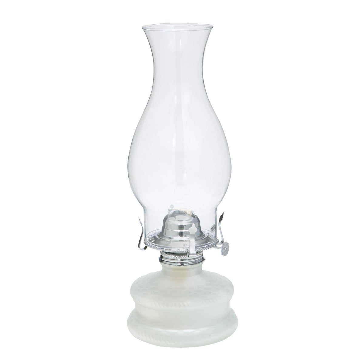 Item 662143, A vintage feel frosted glass base with brass-plated burner and flare top 