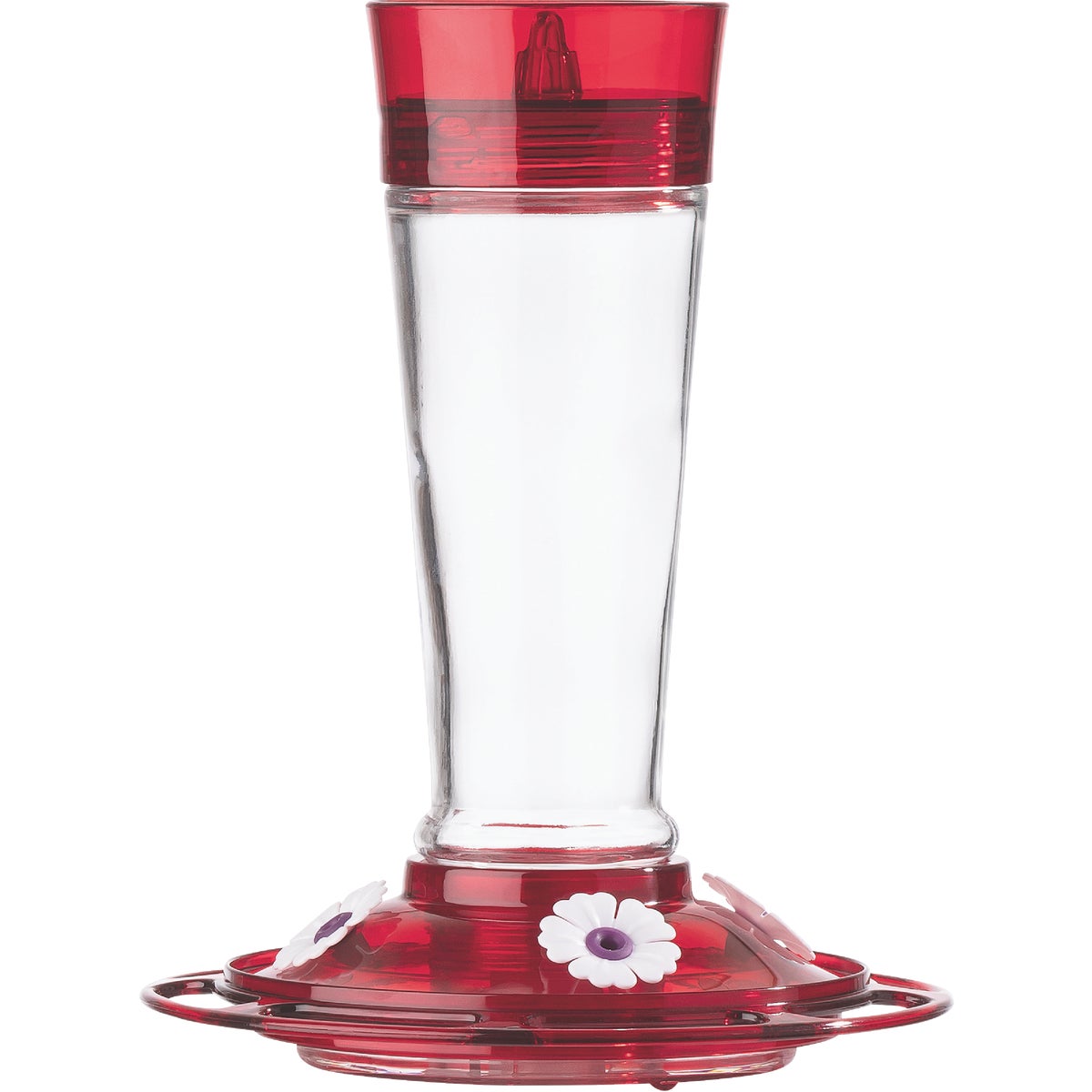 Item 700470, Beautiful glass bottle with red cap and basin, and 5 integrated perches.