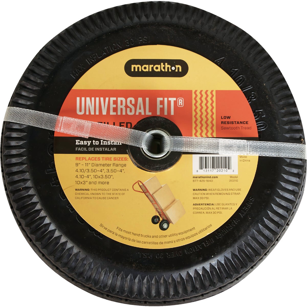 Item 701046, Universal fit air filled hand truck tire, designed to fit the majority of 