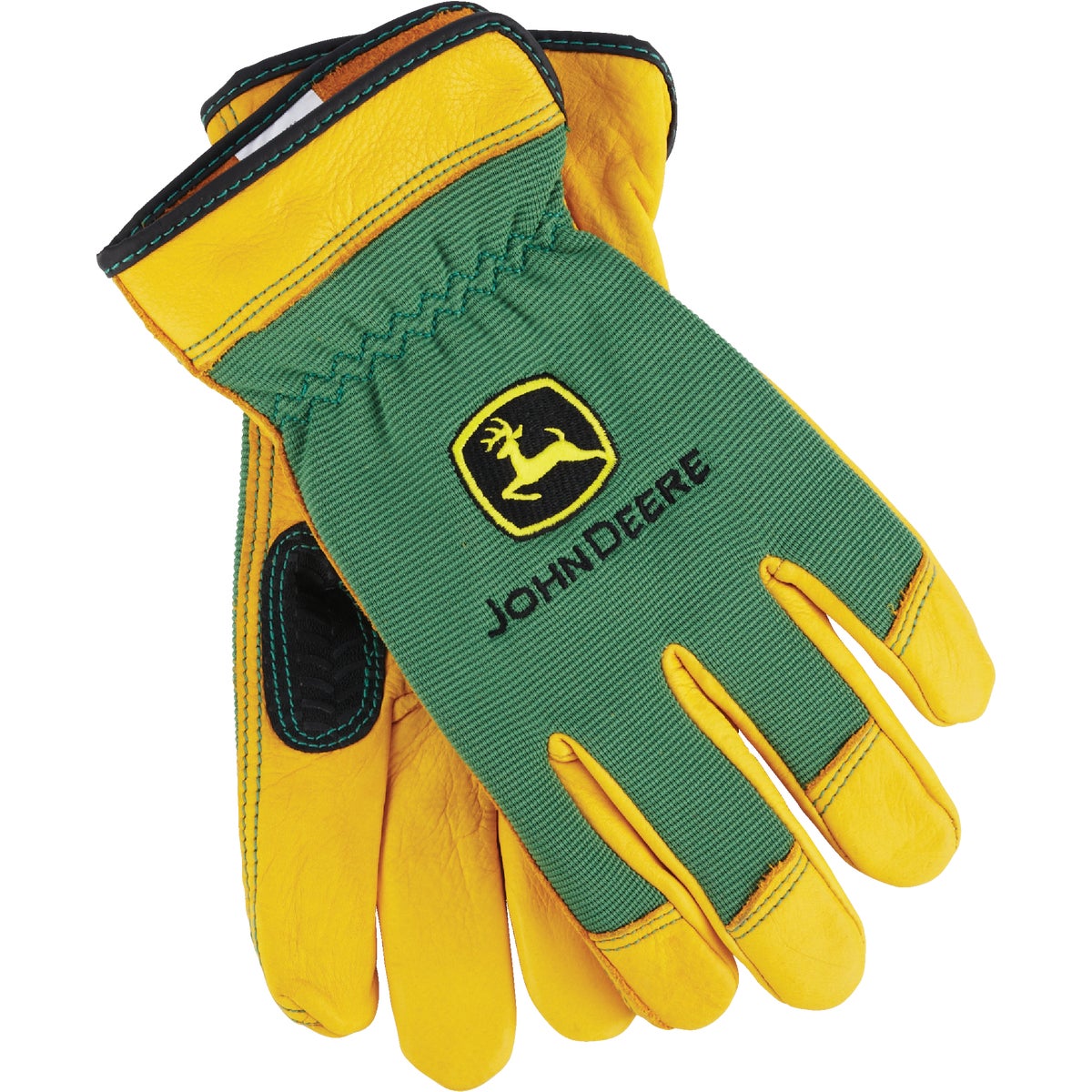 Item 701758, John Deere grain deerskin leather driver glove with spandex back and 