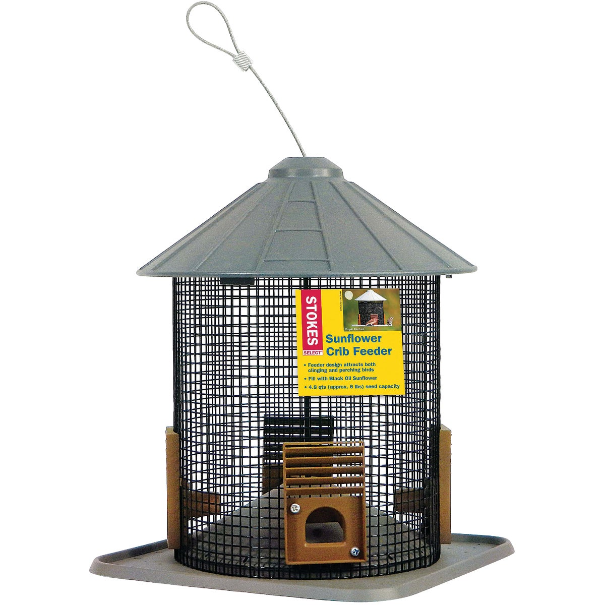 Item 701912, Feeder design attracts both clinging and perching birds.