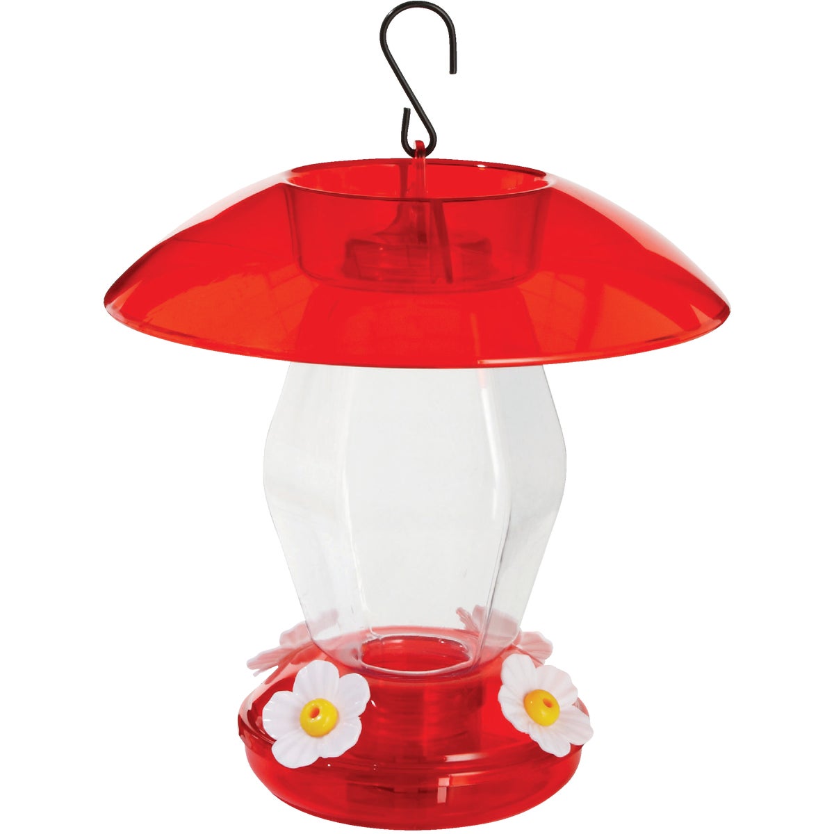 Item 702345, Hummingbird feeder with large, red roof.