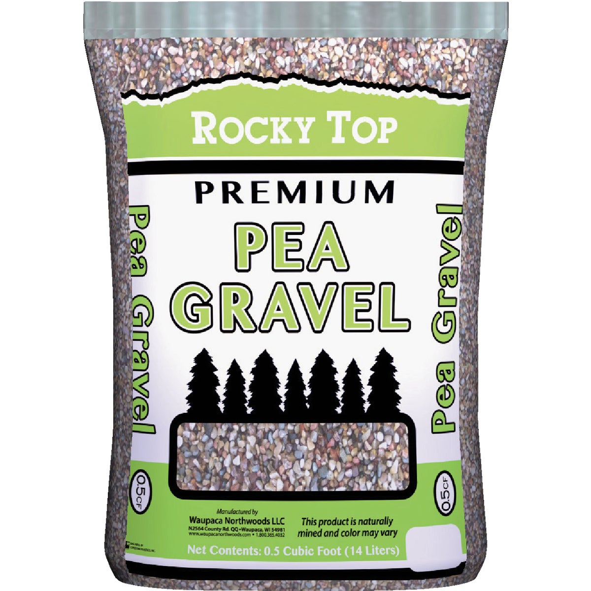 Item 702983, 0.5 cubic foot bag premium pea gravel (weighs approximately 50 pounds).