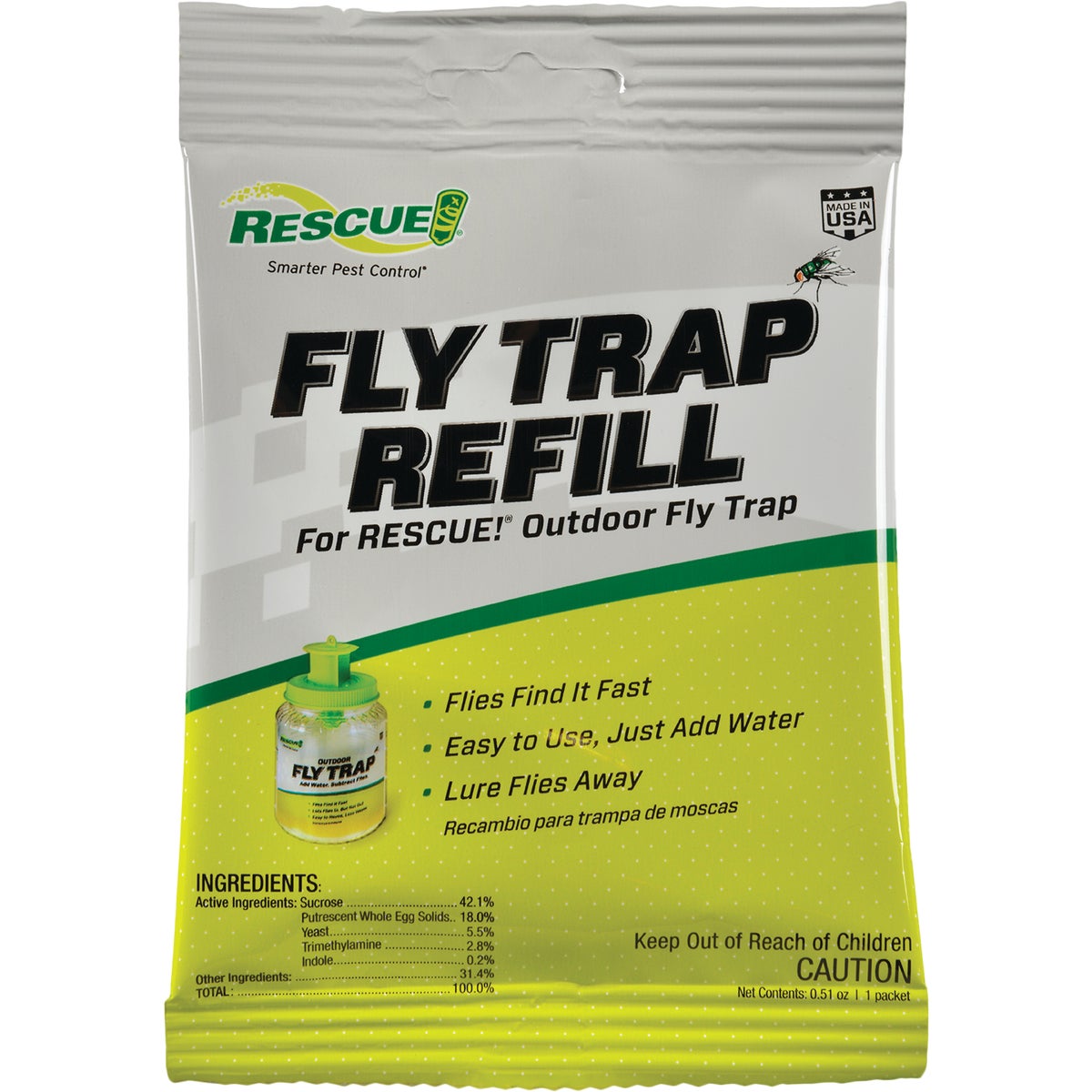 Item 703169, Fly attractant for Rescue fly trap. Non-toxic mode of action.