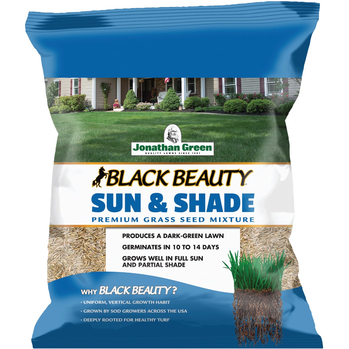 Item 703517, Grass seed mix that grows well in full sun and partial shade areas.