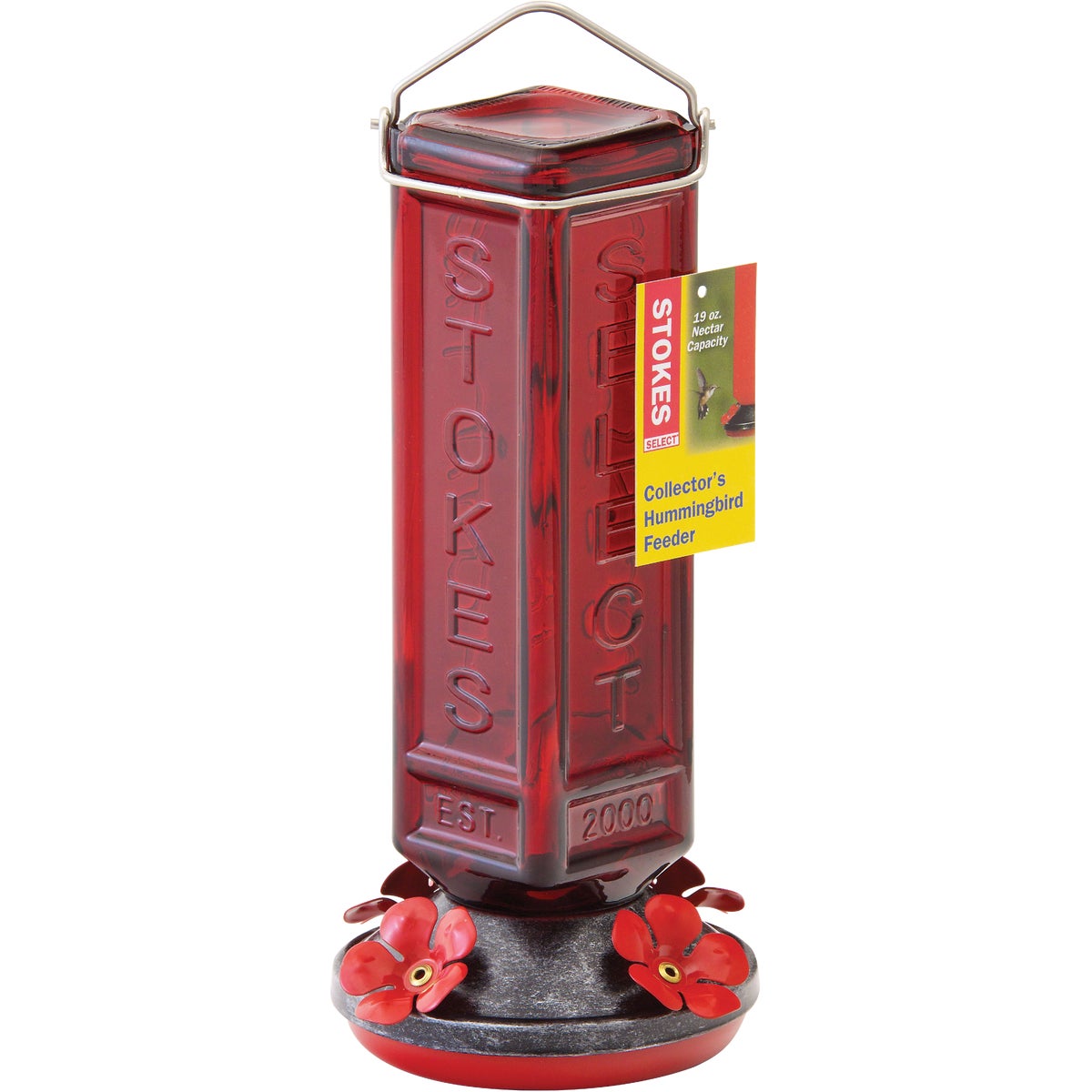 Item 703570, Collectors square hummingbird feeder is a decorative retro glass bottle 