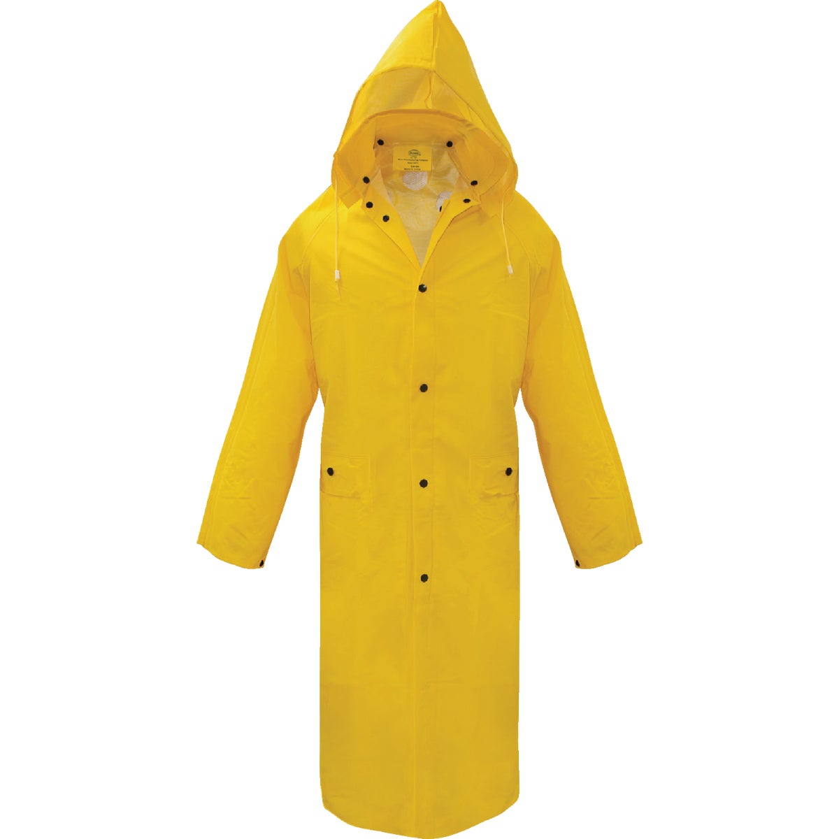Item 703589, Safety yellow full length 48-inch lined rain coat.