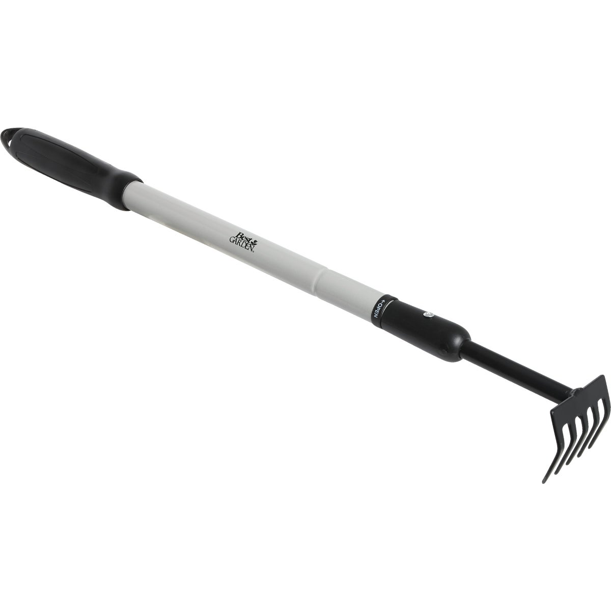 Item 703912, Extendable rake has a lightweight steel handle that extends from 18 In.