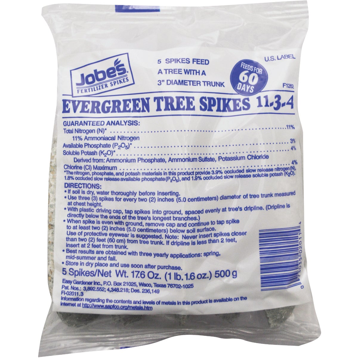 Item 703982, Fertilizer stakes specially formulated for evergreen trees that ensure a 