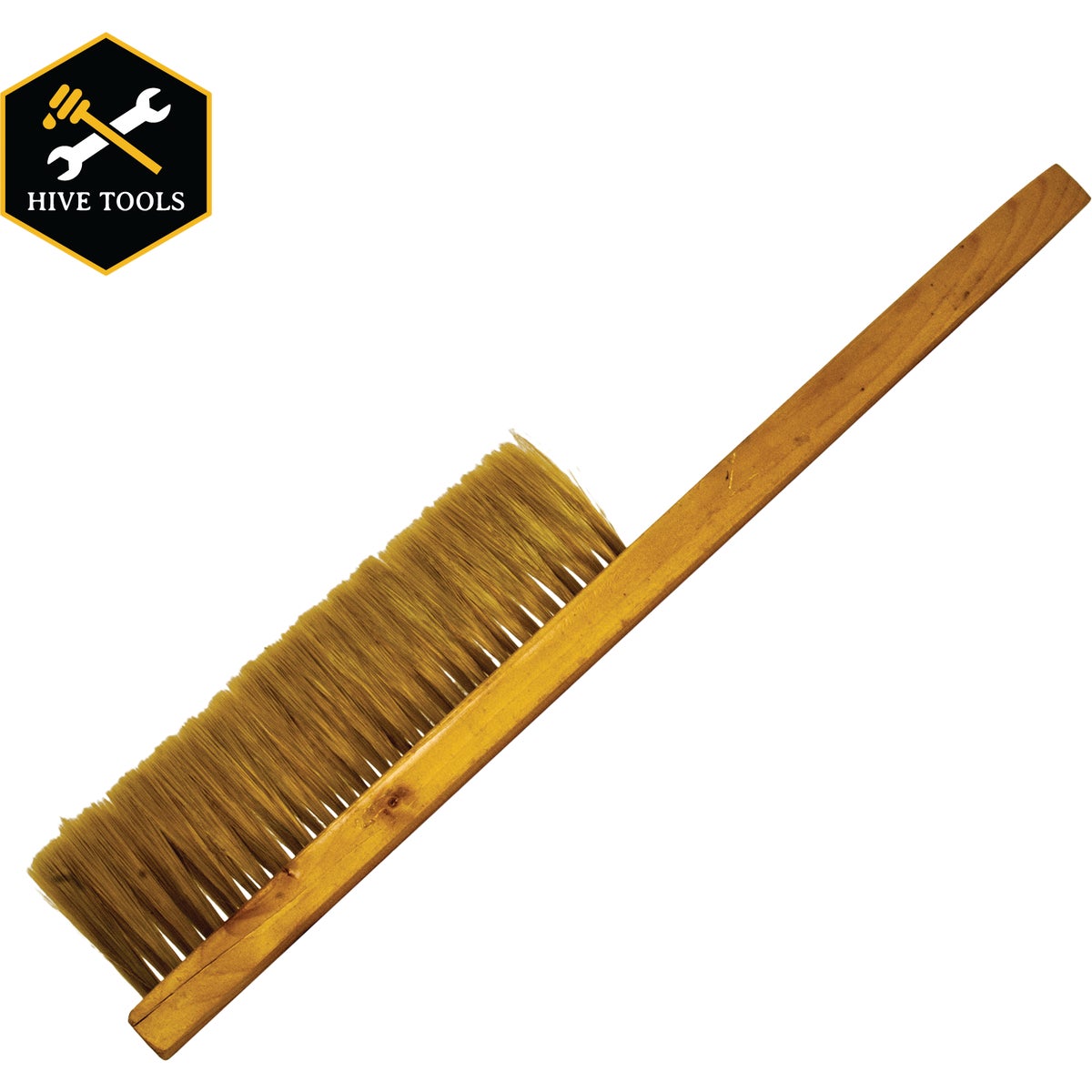 Item 704049, Standard bee brush features a wooden handle with fiber bristles.