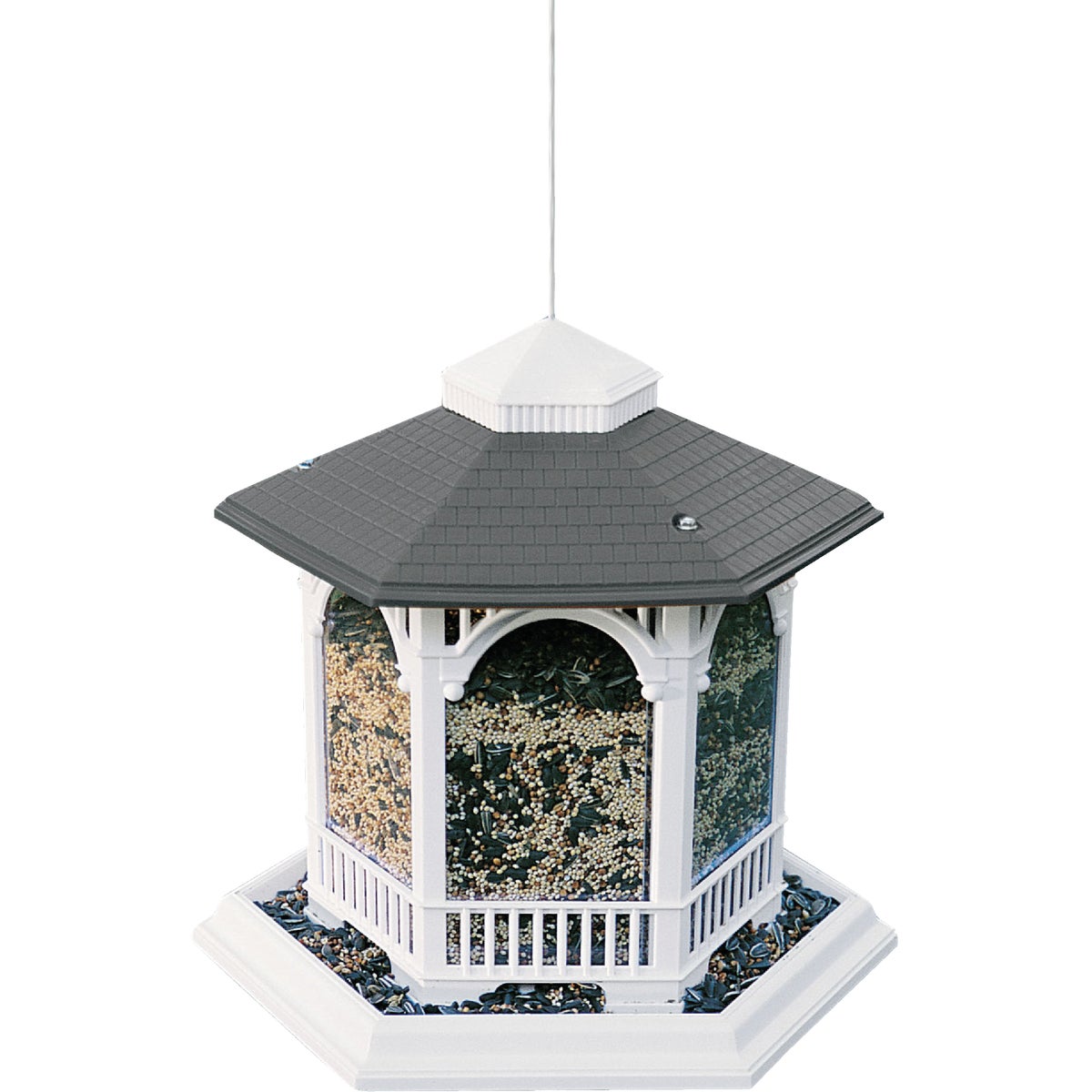 Item 704137, Stylish and decorative gazebo-style bird feeder.