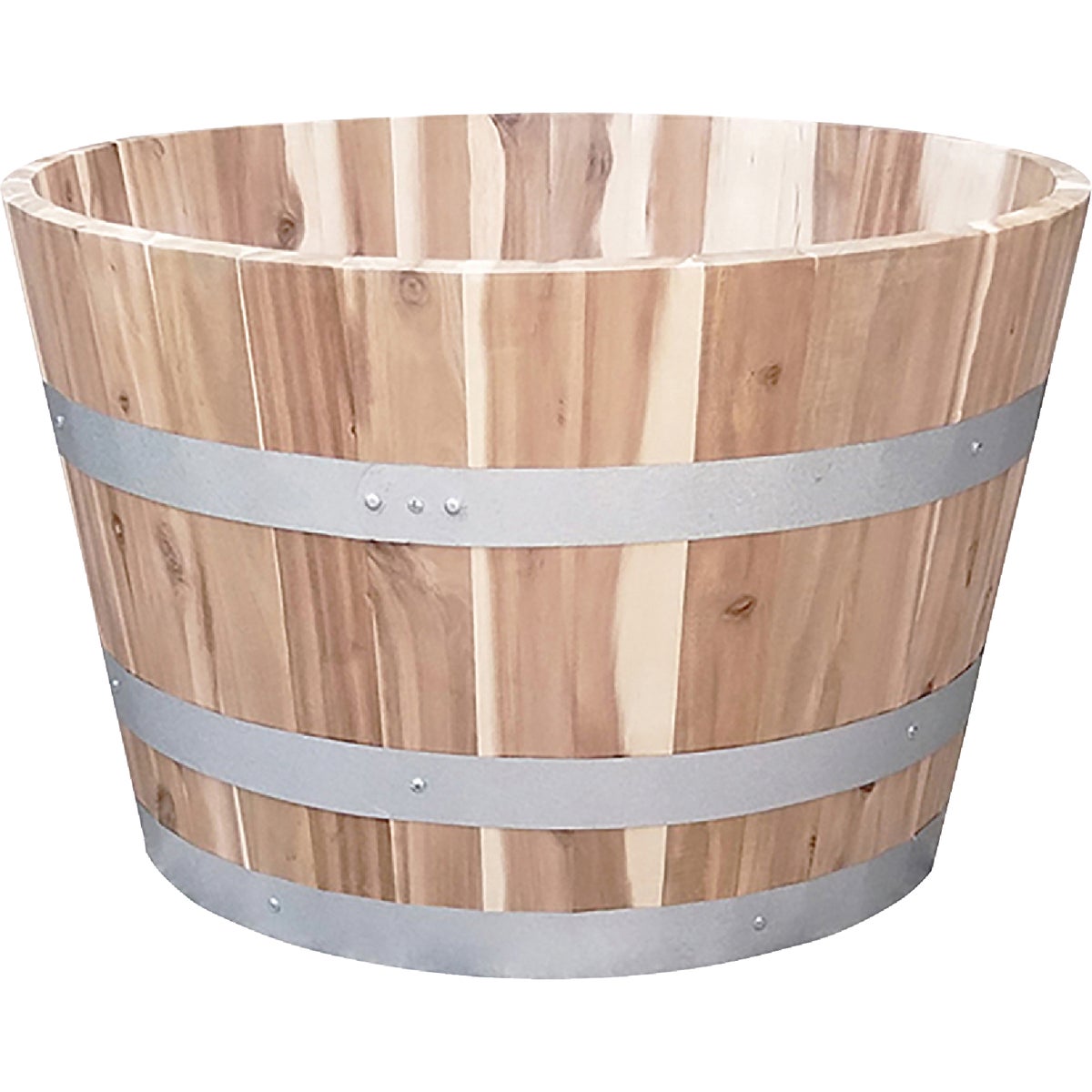 Item 704163, The Real Wood Products Acacia Whiskey Barrel is the perfect planter for any