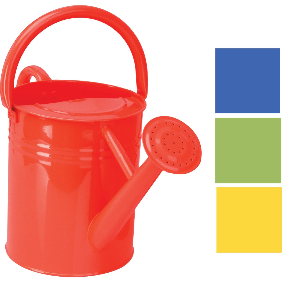 Item 704270, Traditional watering can in assorted primary colors.