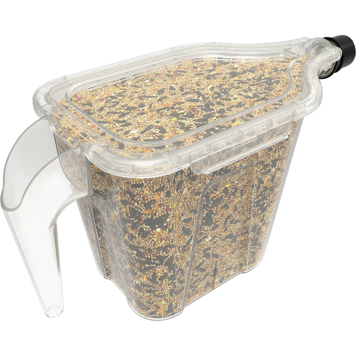 Item 704499, No Spill 3-in-1 super tote carries, pours, and stores up to 5 Lb.