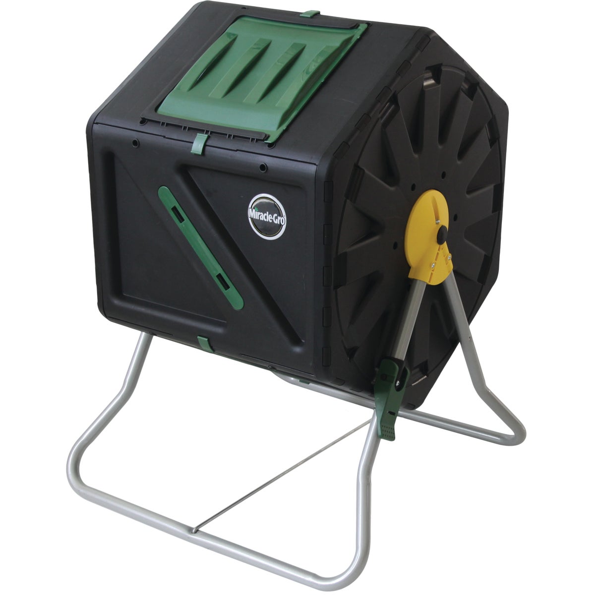 Item 704830, Tumbling composter with 28 gallon chamber capacity.