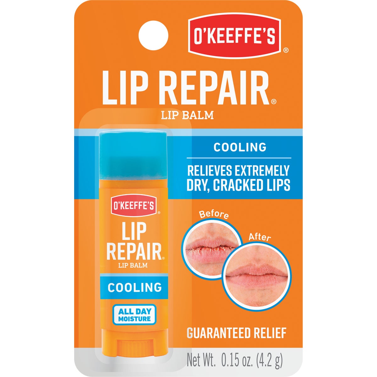Item 704886, O'Keeffe's cooling relief lip repair lip balm. Cools on contact.