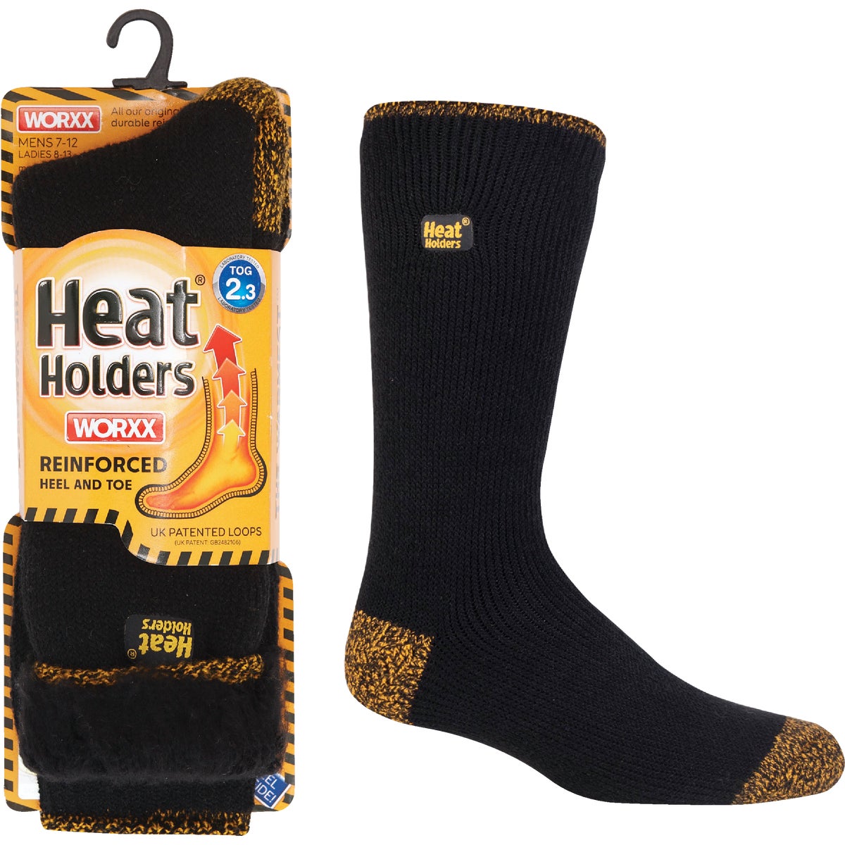 Item 704978, Thermal sock featuring durable reinforced heel and toe.