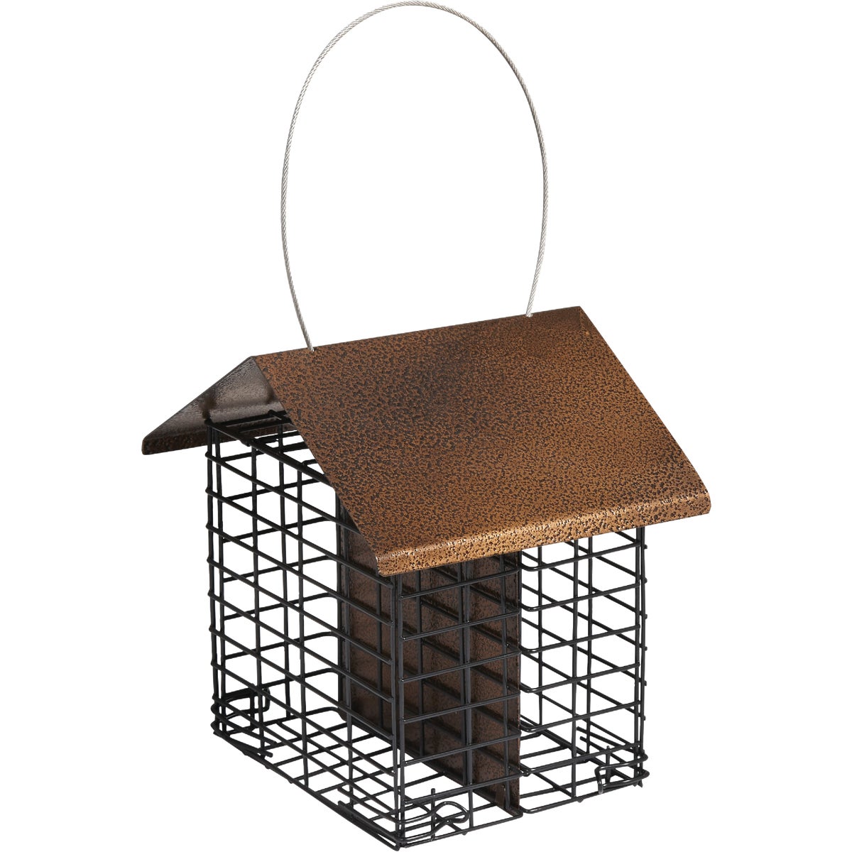 Item 705290, Double suet cake feeder is made of iron and wire with a stainless wire 
