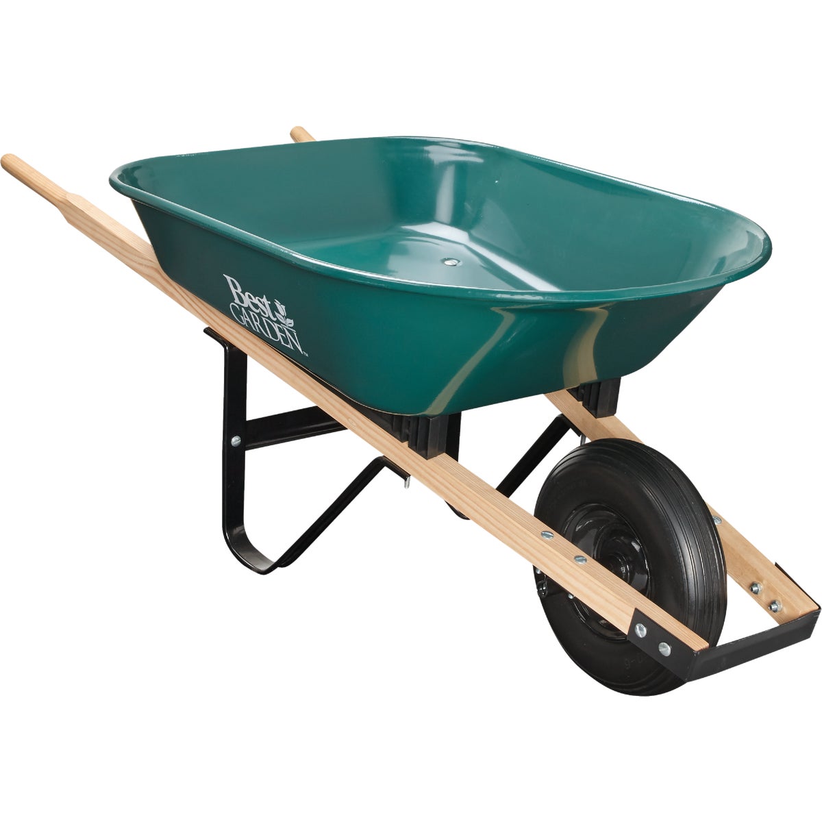 Item 705355, Best Garden 4 Cu. Ft. Wheelbarrow has a steel tray with hardwood handles.