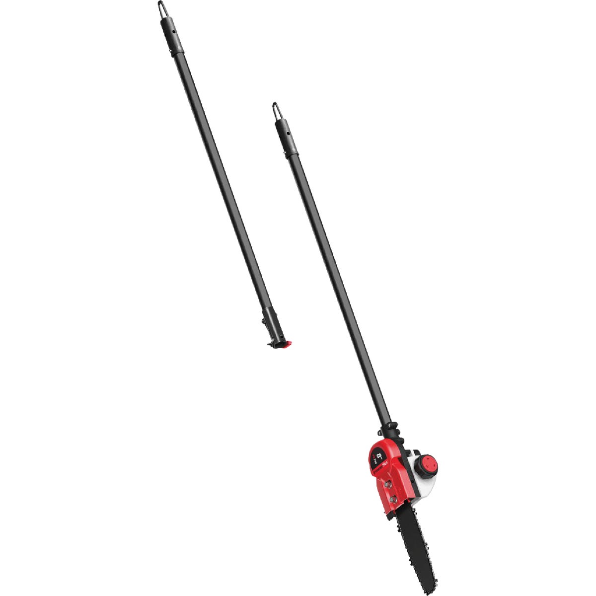 Item 705929, TrimmerPlus Pole Saw Attachment has an 8" bar with automatic oiler that 