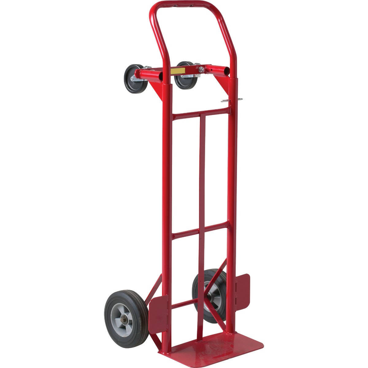 Item 708256, Hand truck featuring steel frame construction with flow back handle.