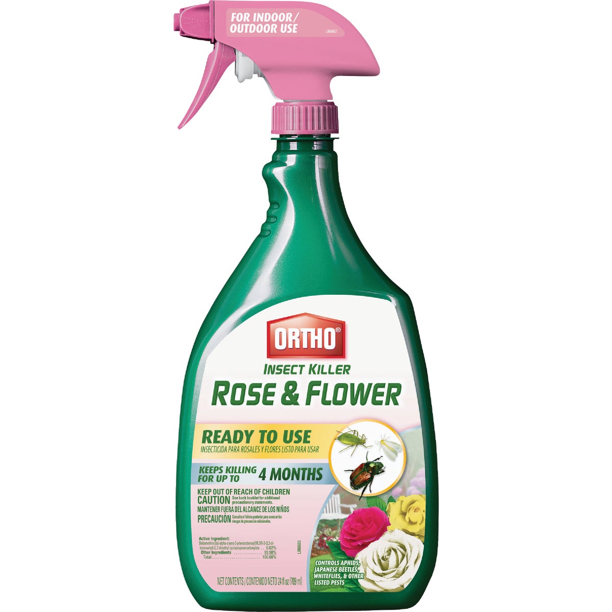Item 709040, Ortho Rose &amp; Flower Insect Killer kills over 100 listed insects fast.