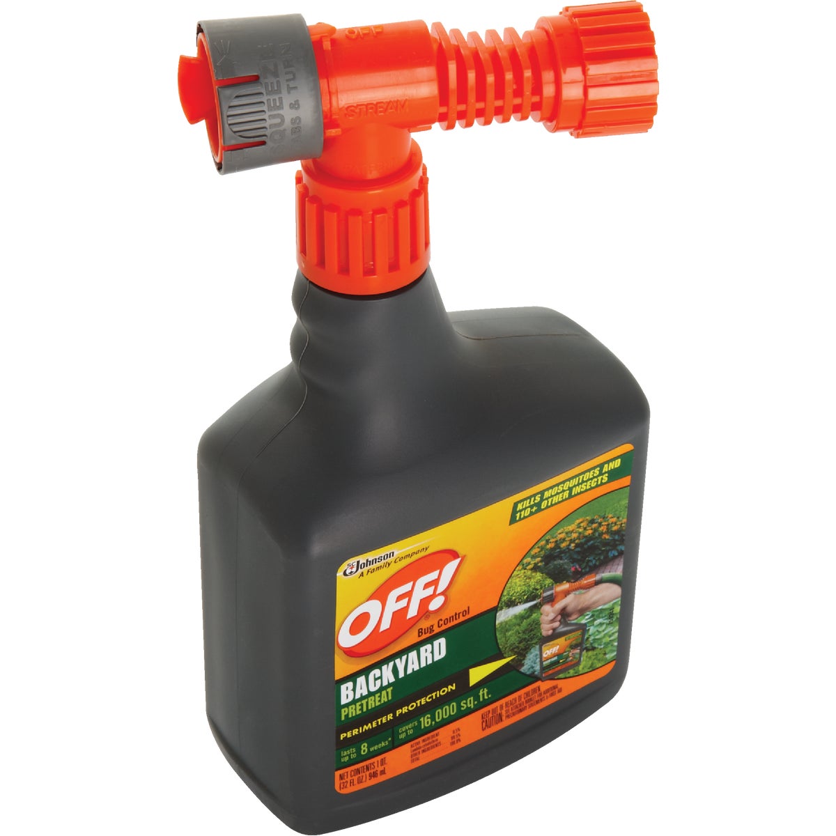 Item 710136, OFF! Bug Control Backyard Pre-Treat is a concentrate that, when attached to