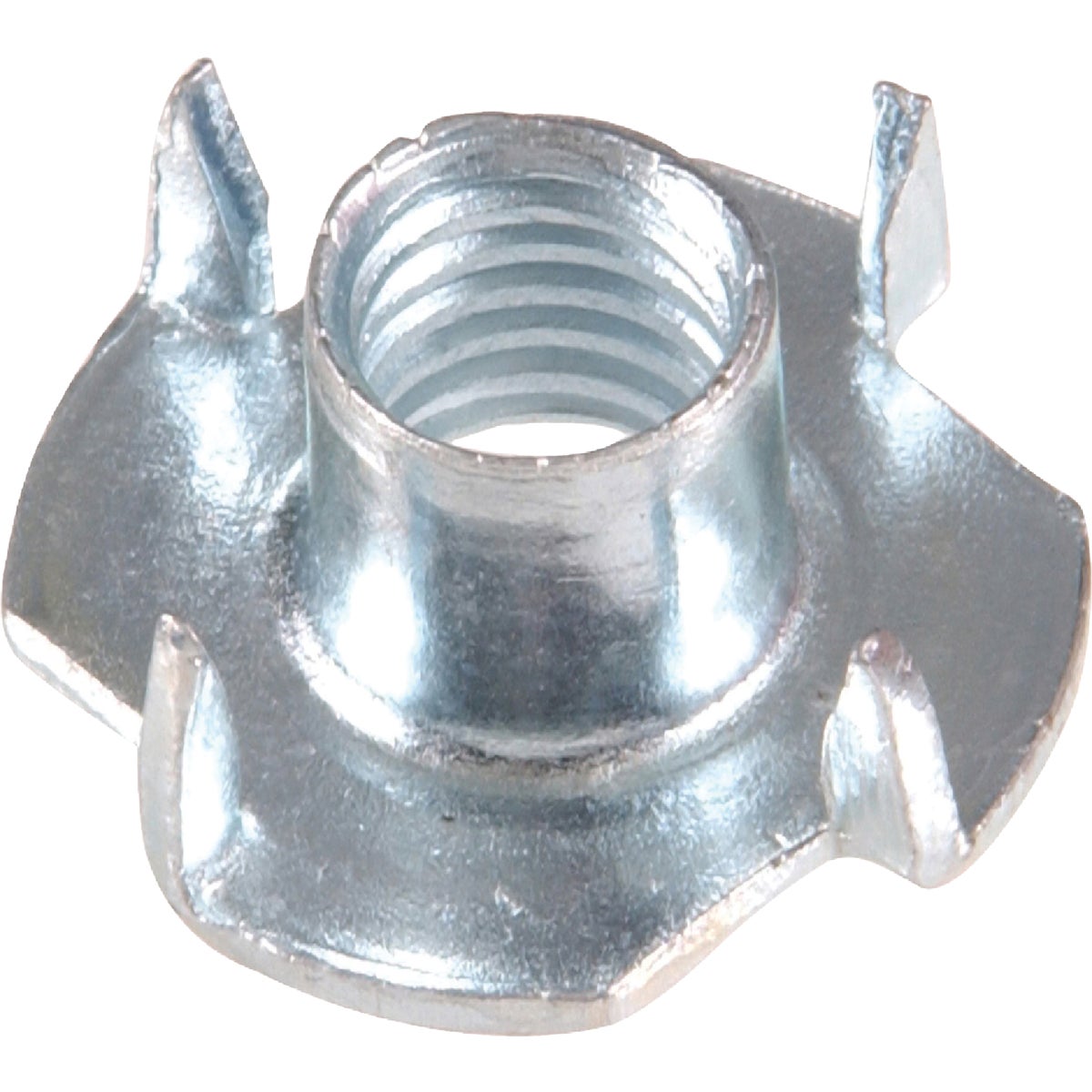 Item 719459, Steel, zinc plated T-nut has a long thin body with a flange at 1 end, 